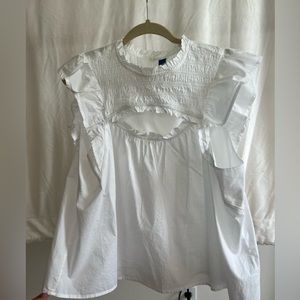 white cottagecore ruffle top from old navy